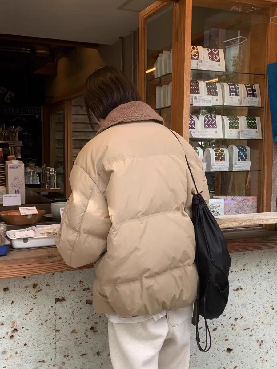 

Теплое повседневное свободное прочное пальто с воротником контрастного цвета на пуговицах для женщин, зимняя верхняя одежда для поездок на работу