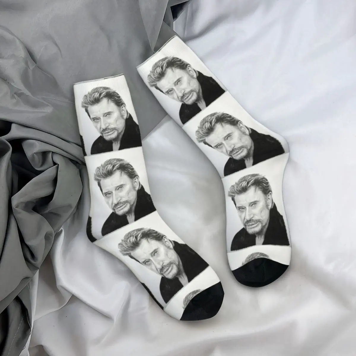 Cool Johnny Hallyday Basketball Socks French Rock Singer Polyester Middle Tube Socks for Unisex Sweat Absorbing