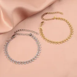304 Stainless Steel Stylish Bracelets Gold Color Silver Color Leaf Fashion Jewelry Gift For Women Girl 16cm(6 2/8