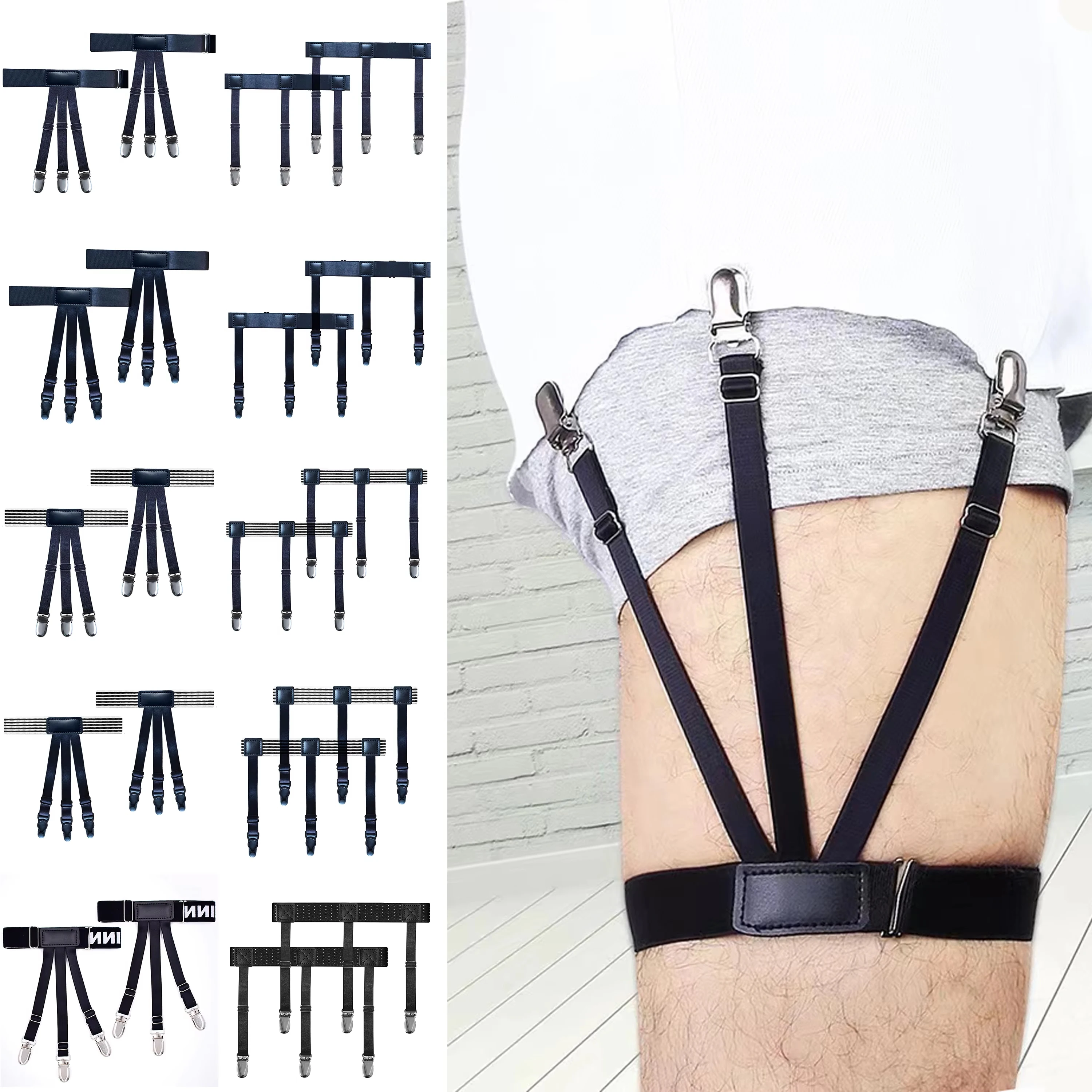 1 زوج الرجال القميص يبقى حزام أسود وردي مع عدم الانزلاق قفل كليب إبقاء قميص مدسوس الساق الفخذ قابل للتعديل الحمالات الأربطة