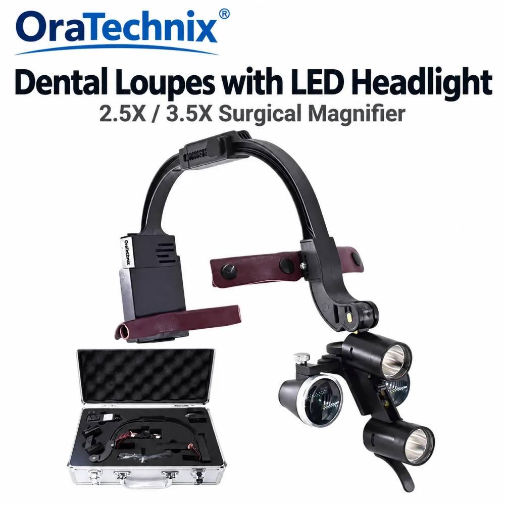 Dental Binocular Loupe Magnification 2.5X 3.5X Single Battery with LED Light Surgical Headlight for Dentist Medical Lamp EU/US