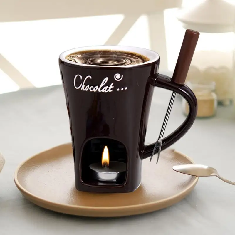 Ensemble de tasses à chocolat en céramique, pot chaud, tasse fondante, chauffe-poupée, chauffe-thé chauffant, casserole
