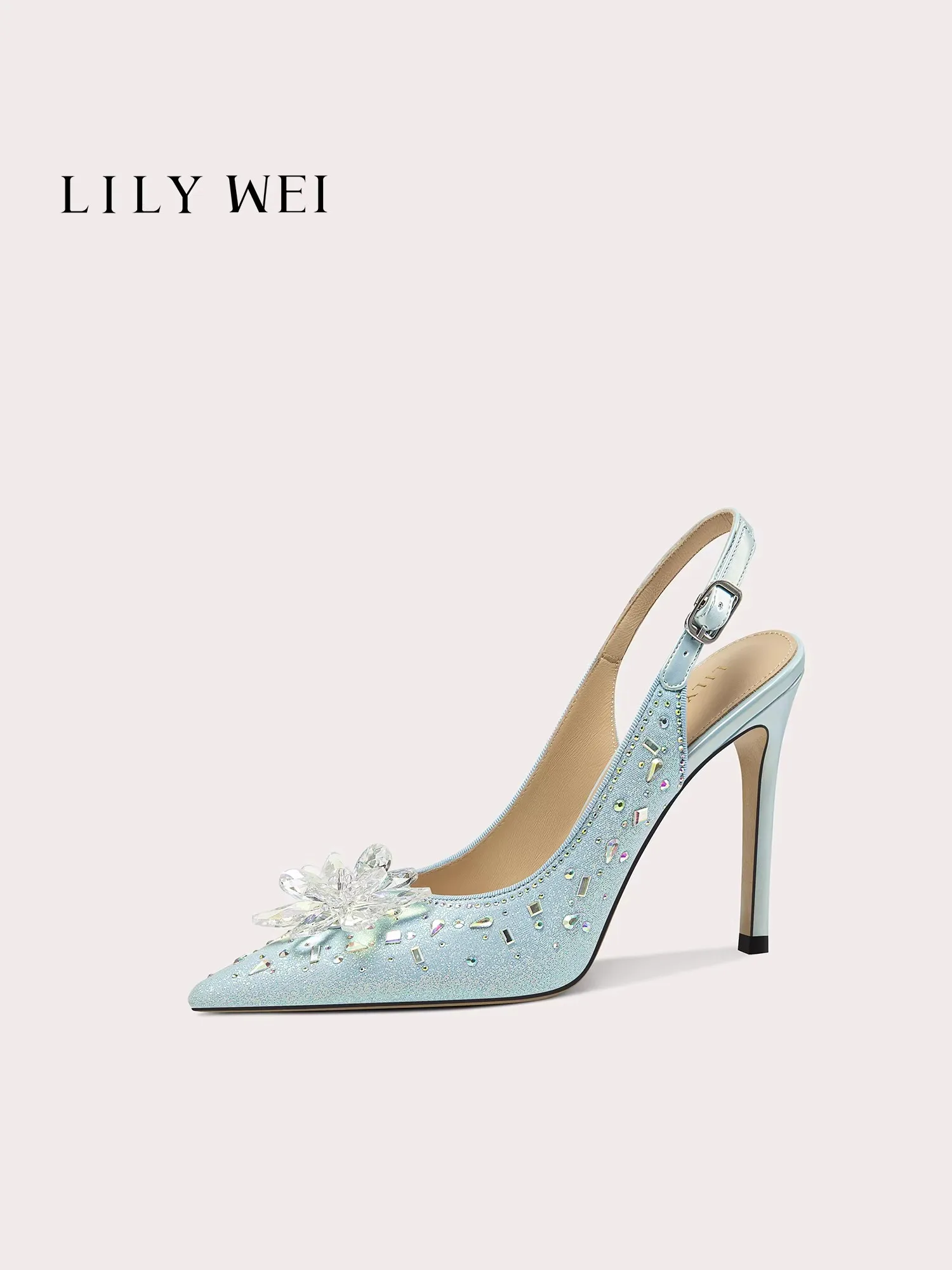 

Spring and summer new pointed crystal sequin low-heeled sandals banquet dress rhinestone large size high-heeled women's shoes