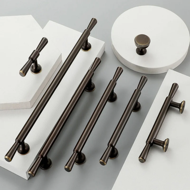 Luxury Brass Furniture Handles Matte Black/Retro Coffee Cabinet Handles Door Drawer Knobs For Kitchen Wardrobe Cupboard Pulls