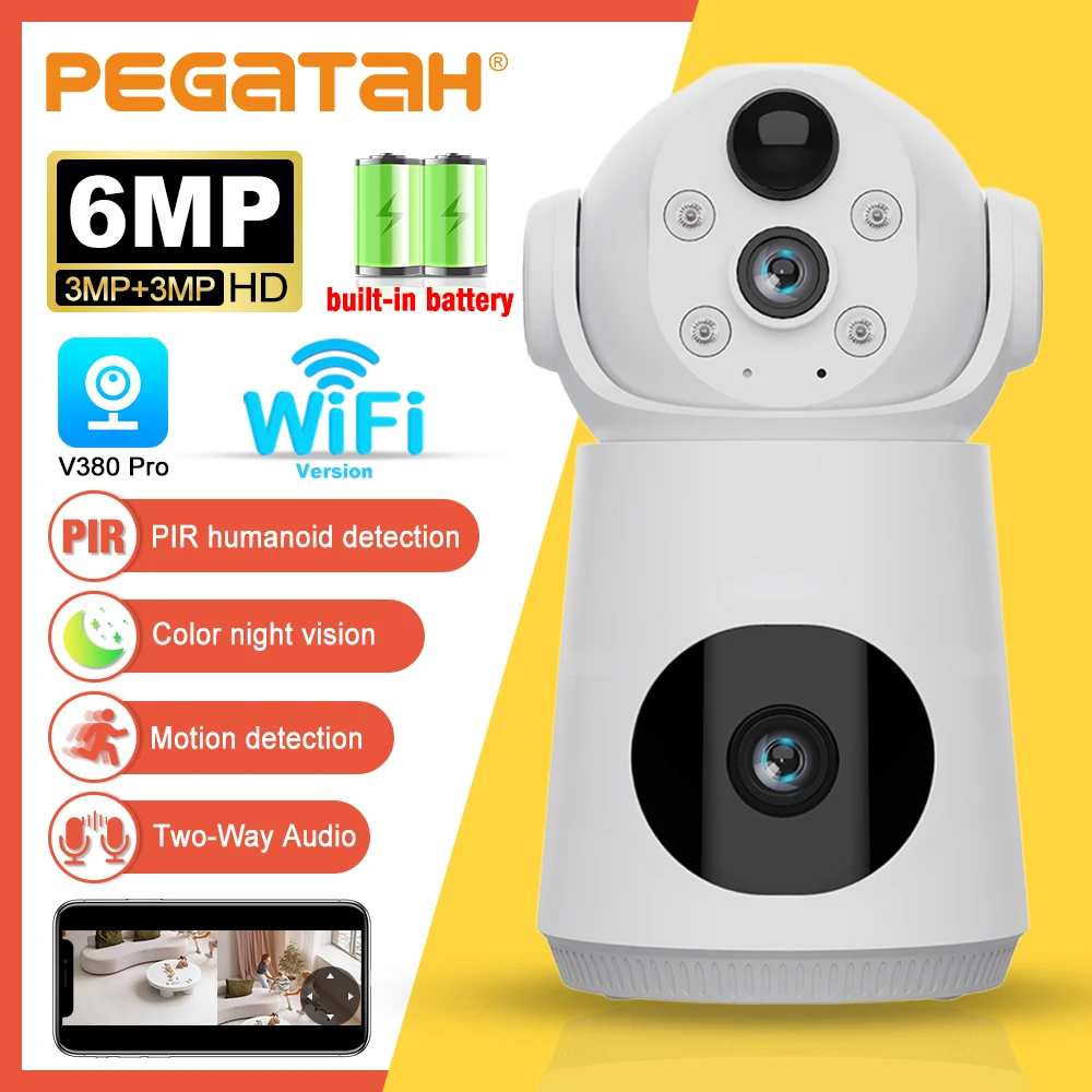 

Low Power WIFI Battery Camera 6MP Camera Outdoor IP Cameras AI Human Tracking Two-way Audio HD Night Color Camera PIR V380 PRO