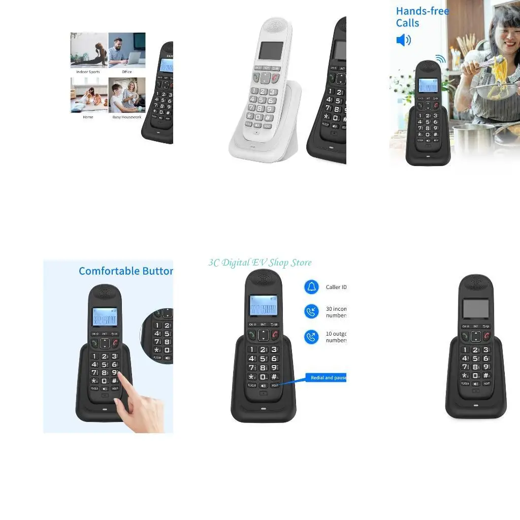 E74D Cordless Landline Fixed Telephone Desk Phone with CallerID Backlit Telephones