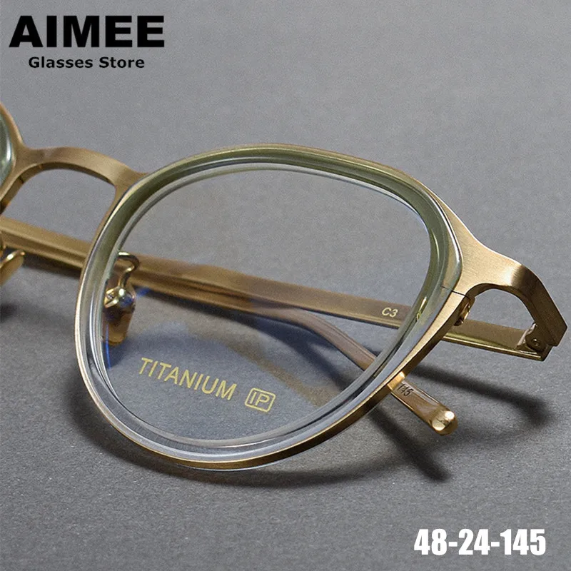 

Japanese Pure Handmade Titanium Acetate Glasses Frame Men Women Round Fashion Design Eyeglasses Ultralight Eyewear Spectacles