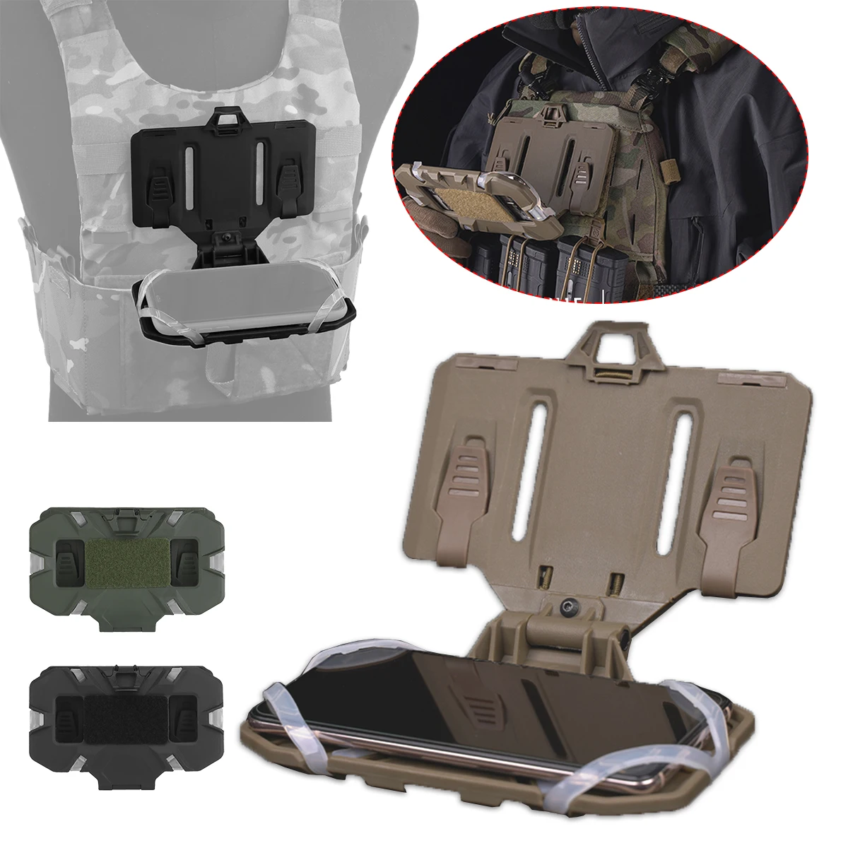 Tactical Portable Phones Folded Stand Chest Bag Mobile Phone Navigation Folding Board Outdoor Molle Plate Folding Phone Holder