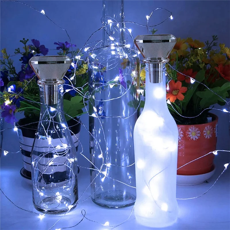 Solar Wine Bottle Cork Lights 2M 20Leds Copper Wire Fairy String Lights for Wedding New Year Party Vase Garland Decor,B