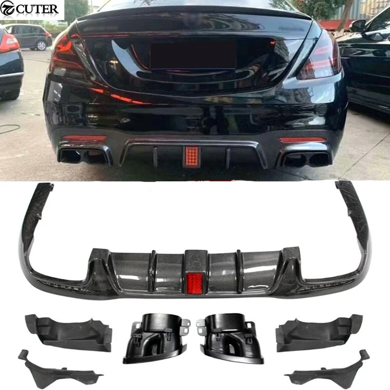 

W222 S63 S500 Carbon Fiber Rear Bumper Diffuser Splitter With Exhaust Tips for Benz W222 S65 S600 S320 Car Body Kit 19-20