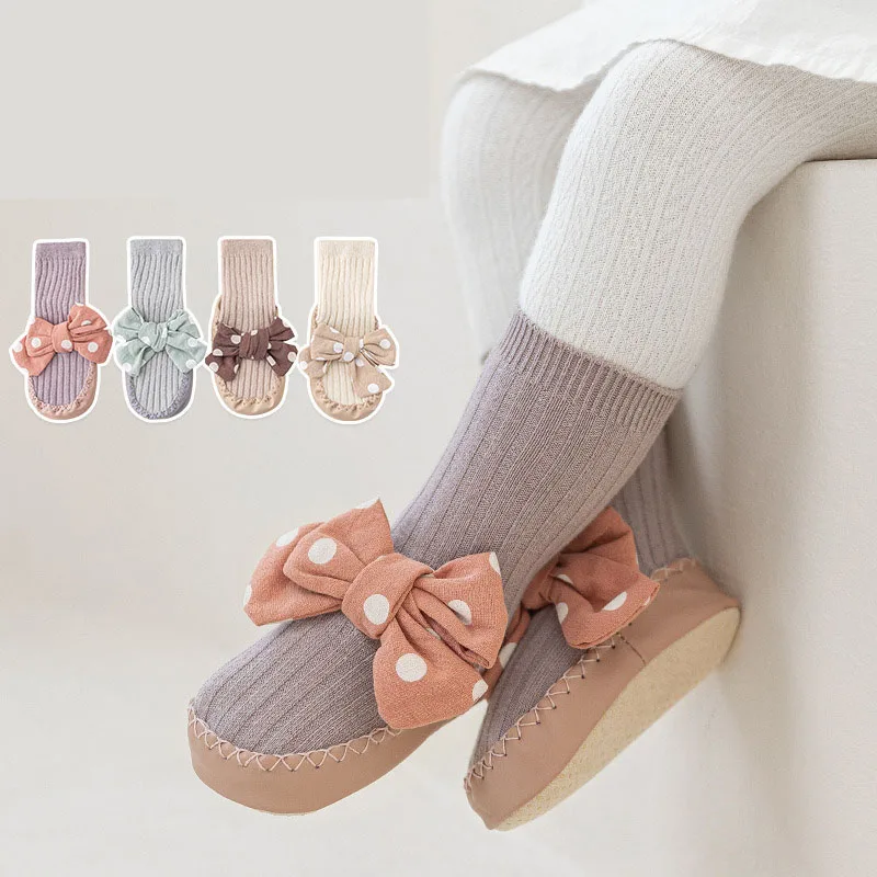 Baby Girls Anti Slip Slipper Shoes Cute Princess Big Bow Cotton Socks Kids Todderls Children Floor Walking Slipper Socks