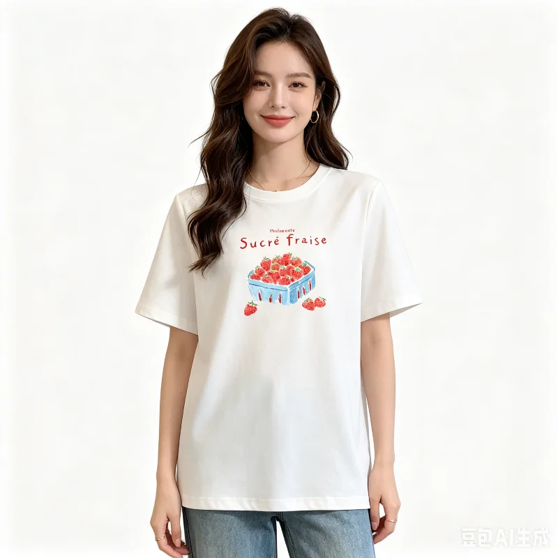 Cute Fruit Graphic T-Shirt Strawberry Basket Sucre Fraise Outdoor Camping Fishing SUP Skateboard Rock Tops