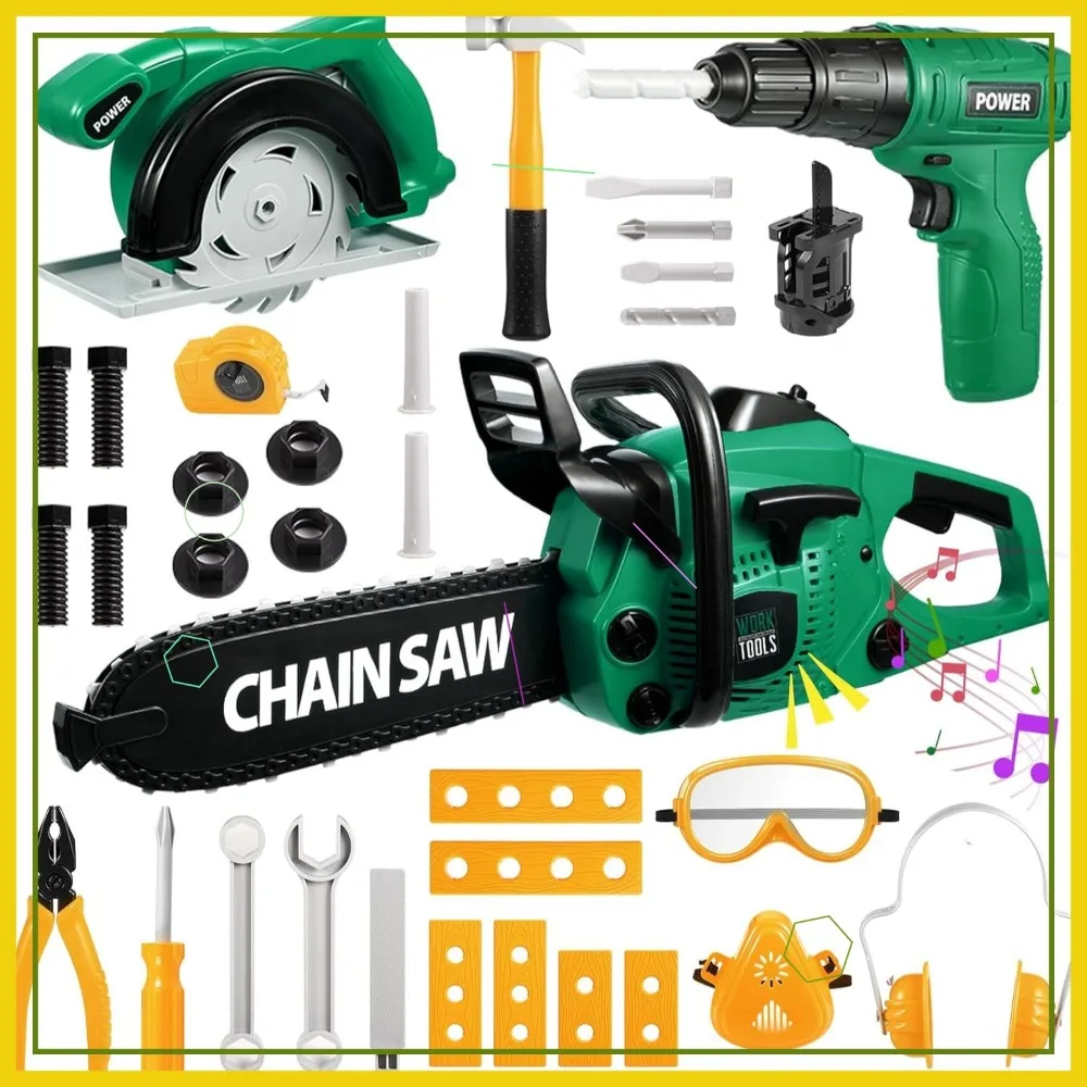 

Детский набор инструментов из 36 предметов с электрической бензопилой, дрелью и пилой, реалистичными звуками для ролевых игр в возрасте от 3 до 8 лет, подарок для мальчиков и девочек
