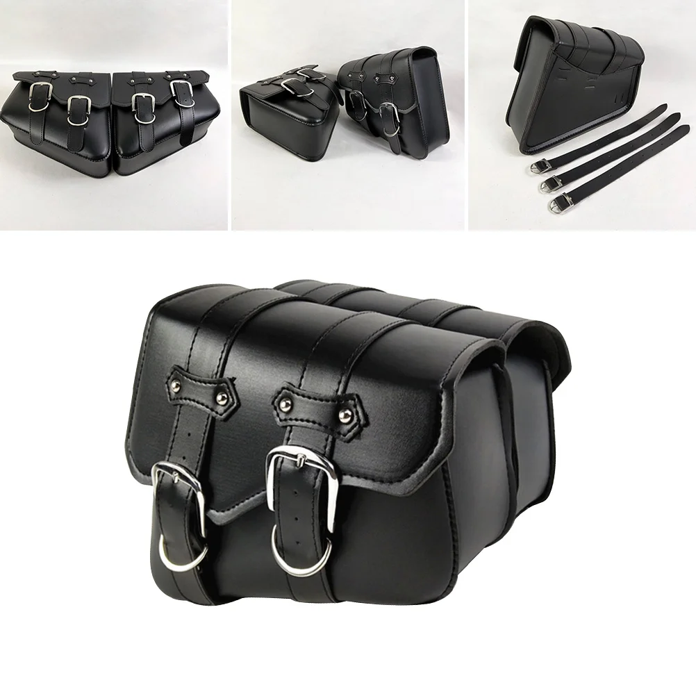 1 Pair Motorcycle Hanging Bag Triangle PU Waterproof Saddlebag Electric Motorcycle Hanging Bag for Motorbike (Black)