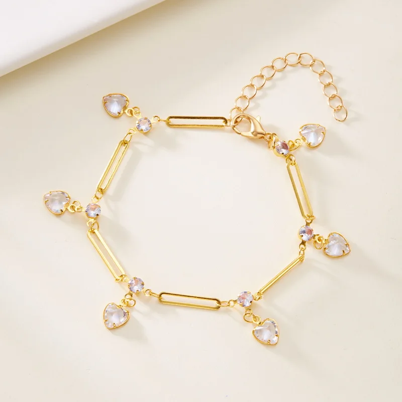 Vintage Gold Farbe Kette Armband für Frauen Elegante Schwarz Zirkon Herz Blume Kirsche Armband Hochzeit Party Mode Schmuck – Detail 7