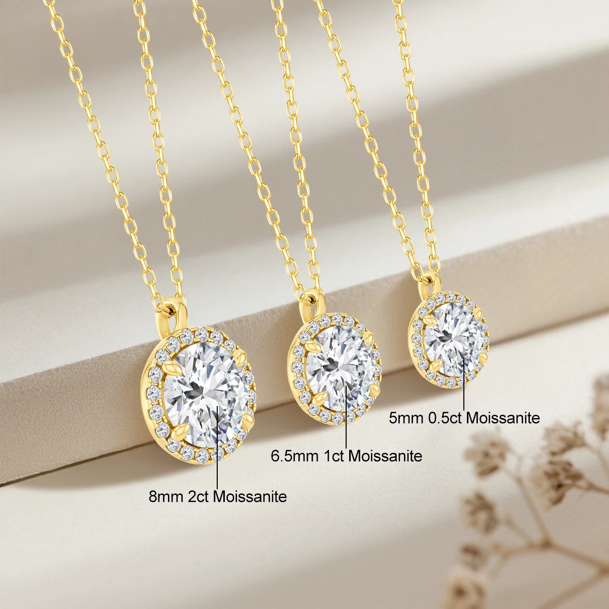 Genuine 14K Gold Moissanite Diamond Halo Necklaces for Women Round Cut D Color VVS1 Wedding Engagement Luxury k Gold Jewely