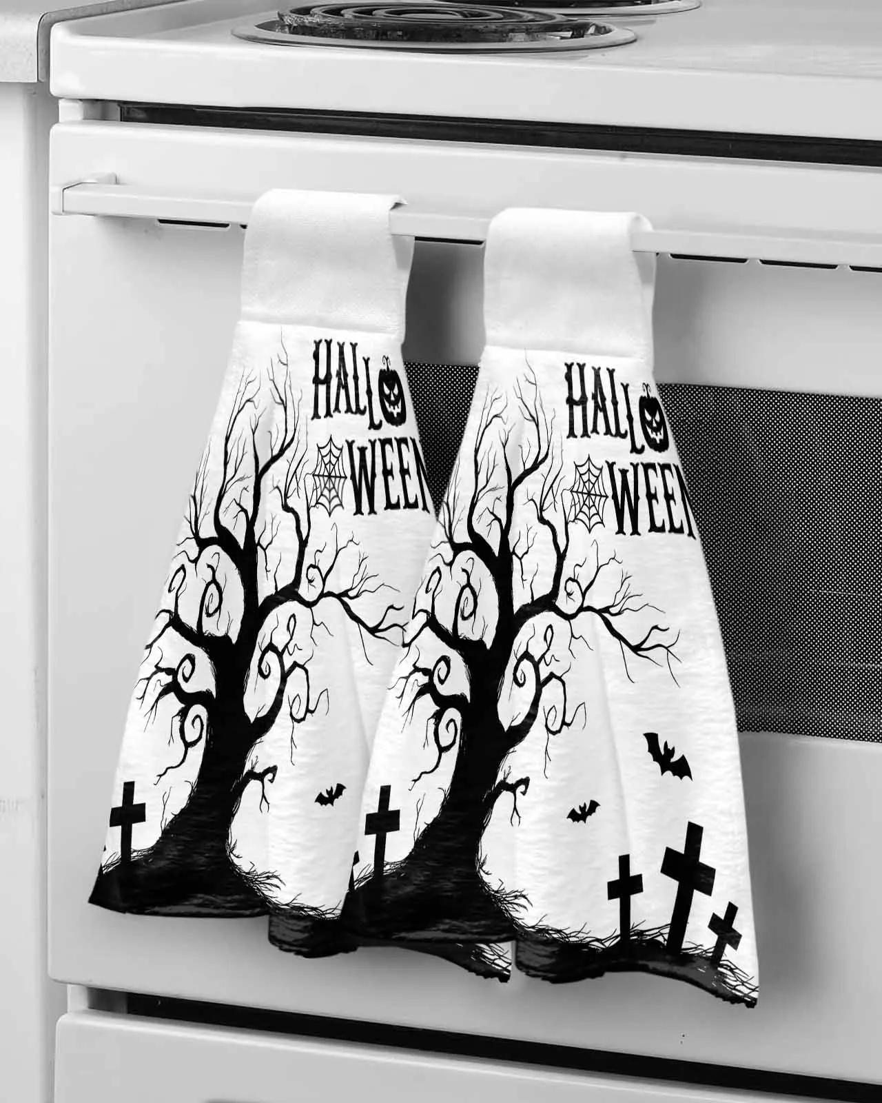 

HALLOWEEN Bat Tree Wipe Hand Towel Absorbent Hanging Towels Home Kitchen Wipe Dishcloths
