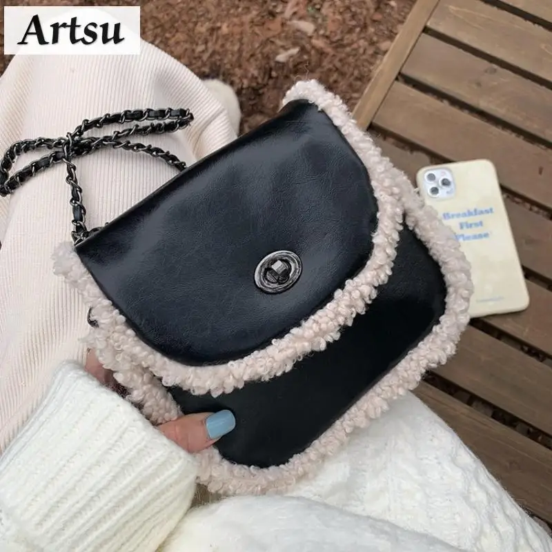 

New Fashion Chain Lamb Wool Women's Advanced Shoulder Bags Autumn Winter New Item Niche Saddle Bag Leisure Crossbody Bags