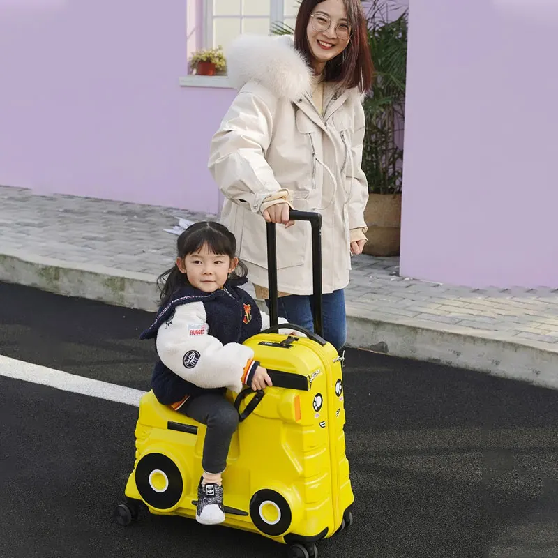 24 inch Children\'s Luggage Yellow Cute Cartoon Can Mount Trolley Box Universal Wheel Zipper Combination Lock Baby Birthday Gift