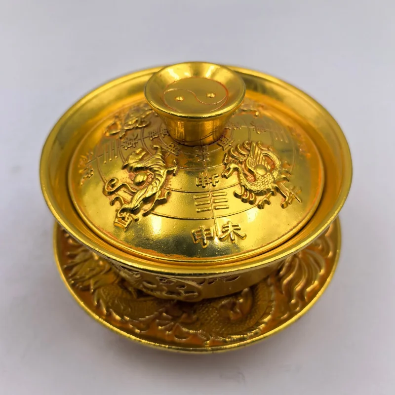 

Ancient Crafts Four Mythical Beasts Gaiwan Tea Cup Tea Set Pure Copper Gilt Gaiwan Collectible Ornament Gift
