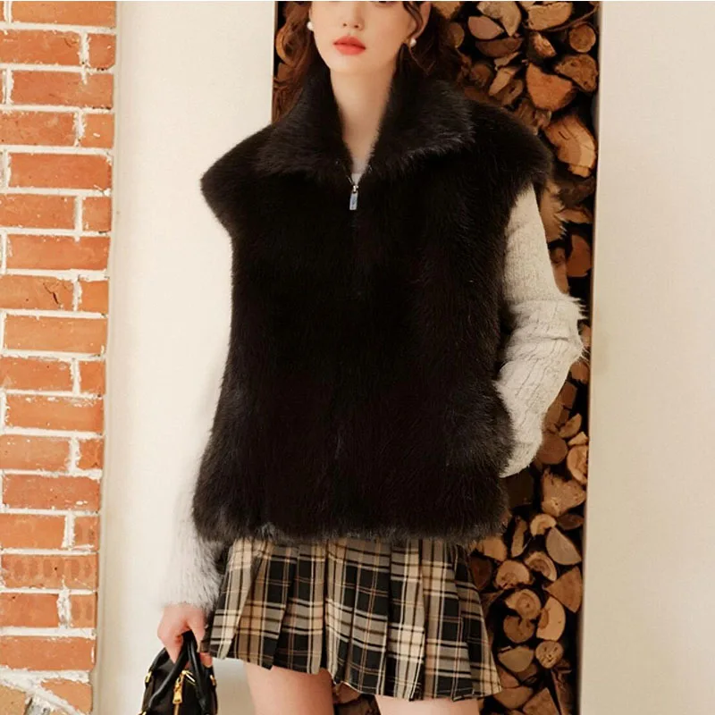 

Зимний новый женский модный жилет 2025 года, европейский и американский стиль, простой эффект искусственного меха