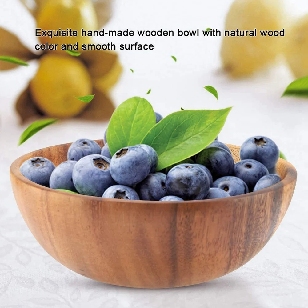 Natural Hand-Made Wooden Salad Bowl Classic Large Round Salad Soup Dining Bowl Plates Wood Kitchen Utensils