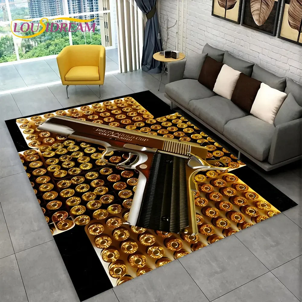 3D Assault Rifle Pistol Cartridge Gun Area Rug,Carpet Rug for Home Living Room Bedroom Sofa Doormat Decor,Kid Non-slip Floor Mat