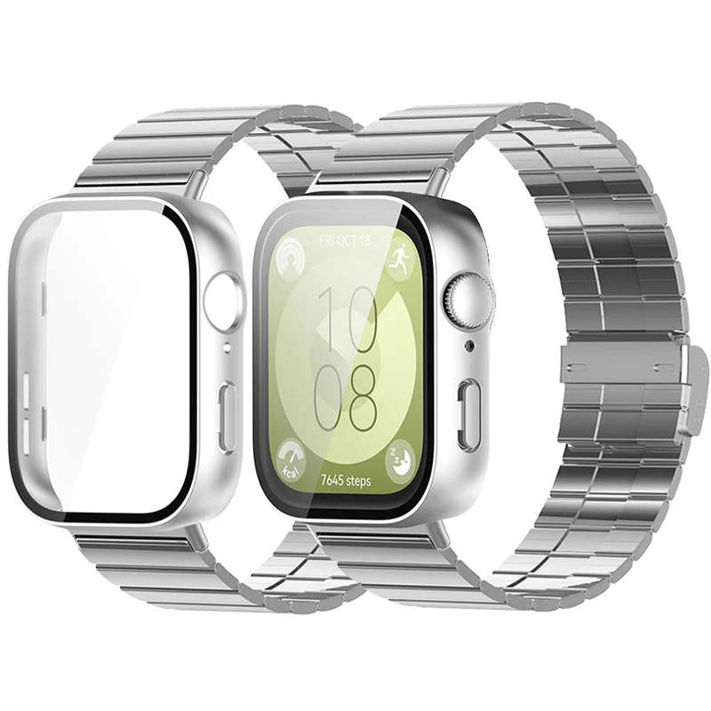 

Защитный чехол на ремешке для Huawei Watch Fit 3, металлические браслеты для умных часов Huawei Watch Fit 3, браслет ПК + чехол из закаленного стекла