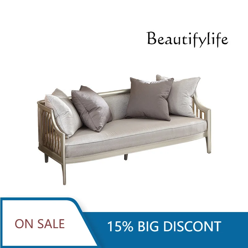 

Modern Simple American Light Luxury Solid Wood Sofa European Chenille Living Room Engraved Designer X