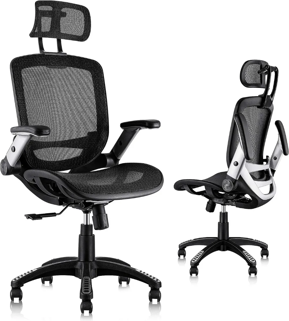 GABRYLLY Ergonomic Mesh Office Chair, High Back Desk Chair - Adjustable Headrest with Flip-Up Arms, Tilt Function