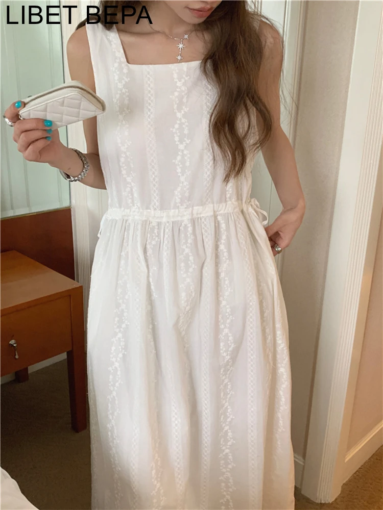 DR10397 New 2024 Floral Sleeveless High Waist Vintage Lace Up Korean Fashion Elegant Wild Lady Women Spring Summer Long Dress