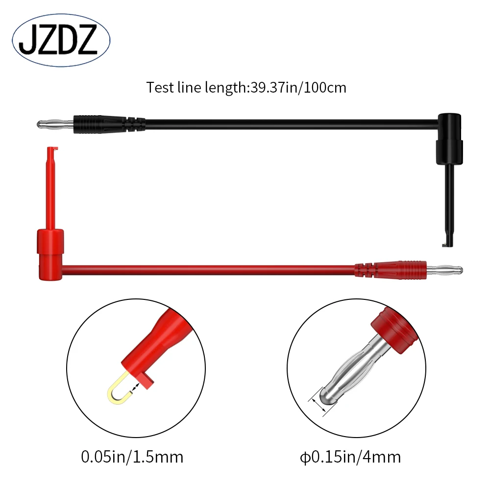 JZDZ 2PCS Multimeter Test Lead 4MM Banana Plug to Test Hook Clips Cable Wire Red Black 100CM Electrical Test cable70057B