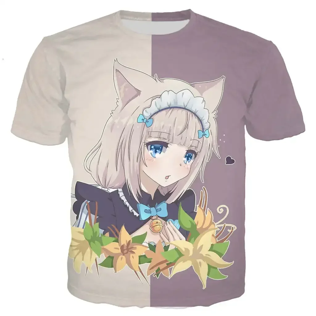 Neues cooles T-Shirt für Männer/Frauen, Nekopara Chocolate Vanilla, 3D-gedruckt, niedliches Anime-Kurzarm-T-Shirt im Harajuku-Stil, Streetwear-T-Shirt-Oberteile – Detail 10