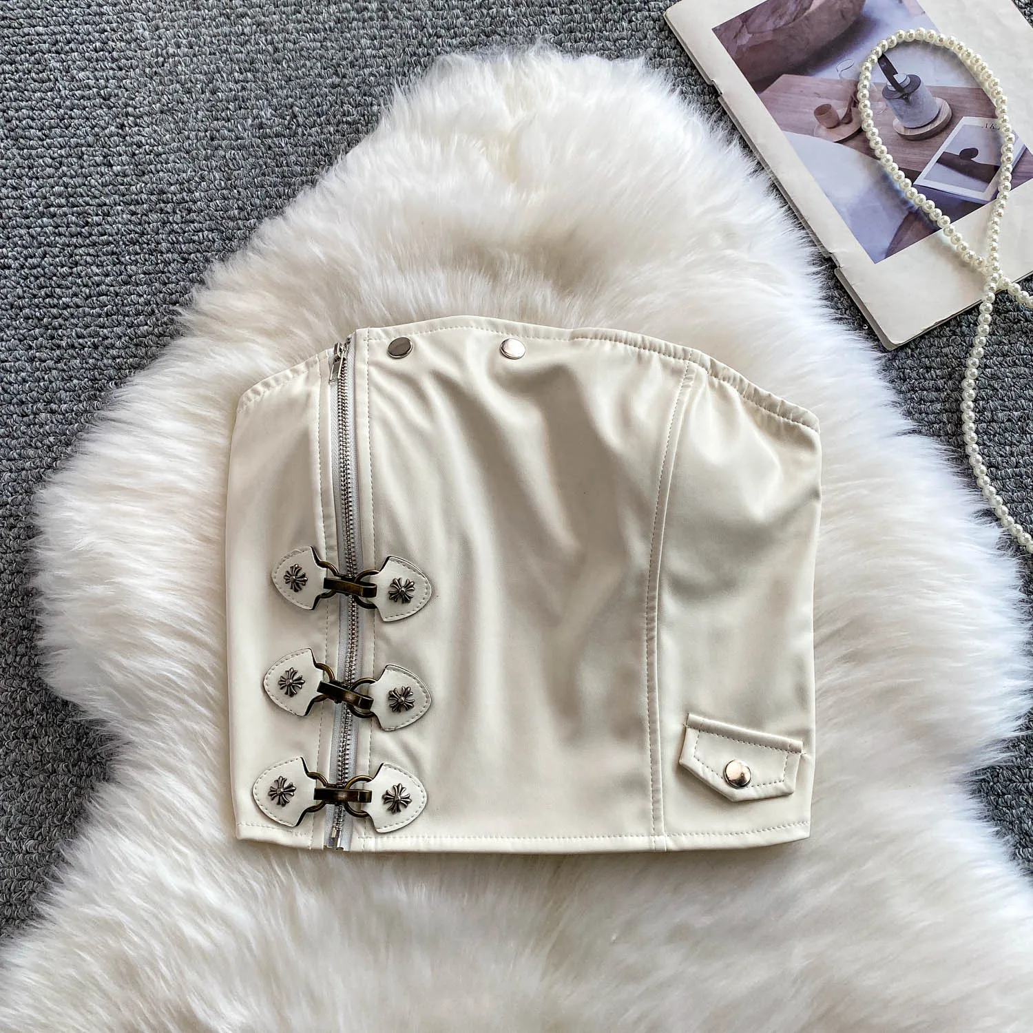 

Sexy chic backless zipper sleeveless Tanks Top Vintage Corset Bustier Korean Women Party Sling Top Y2k