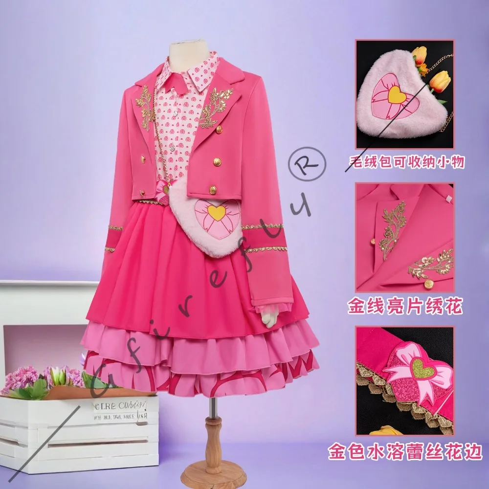 Descendants Princess Pink Cosplay Costume Pink Skirt Outfit Matching Accessories Wig Role‑Play Suit for Halloween Party Stage view 2