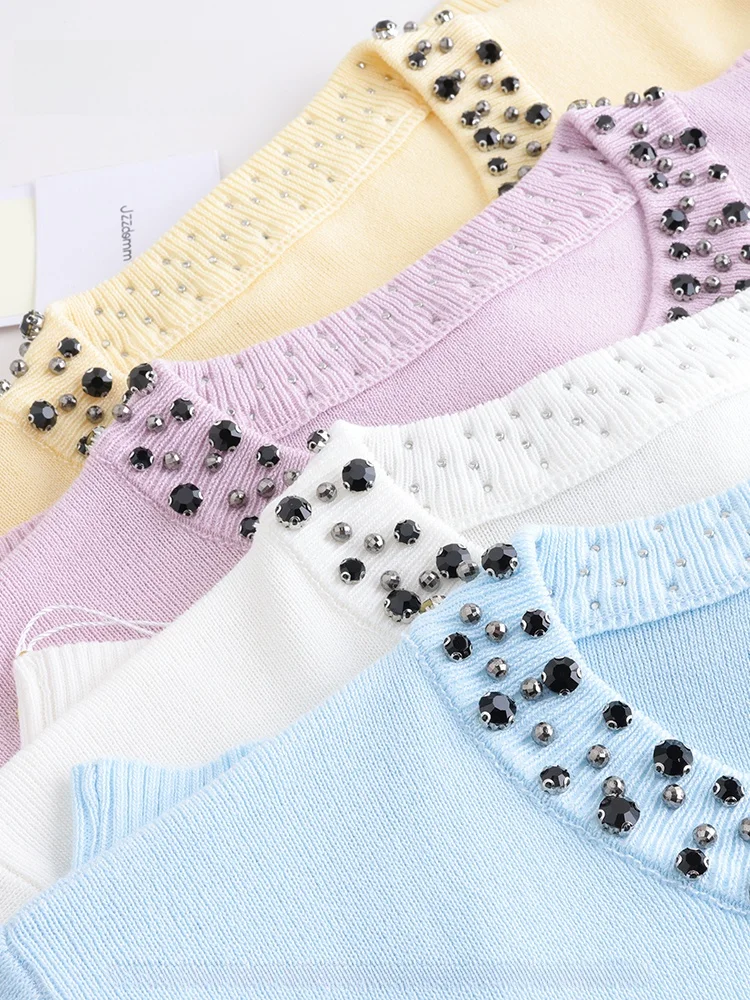 

JZZDEMM round Ne ort Sve Knitted Slim Fit Cardigan Women's Summer Faion Casual Wear Vintage Sle Single Piece