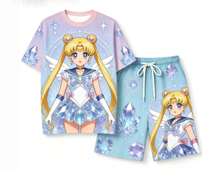 Niedliches Sailor Moon Crystal Anime Pyjama Unisex-Shirt Sommer Kurzarm-Pyjama-Set Kinder Kawaii Set Cartoon Hausanzug – Detail 5
