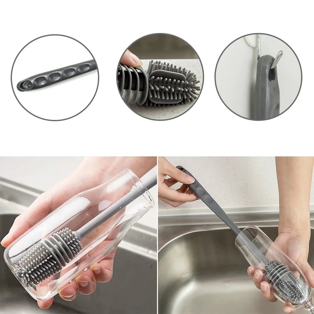 Silicone Cup Brush Long-handled Cup Scrubber Glass Cleaner Kitchen Cleaning Tool Wineglass Bottle Glass Cup Cleaning Brush