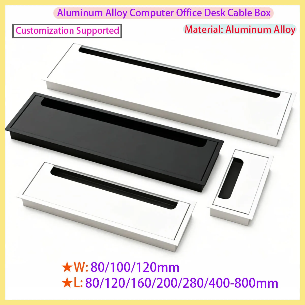 Computer Desk Outlet Black Brush Square Cover Aluminum Alloy PC Desktop Computer Square Wire Hole Protective Cover