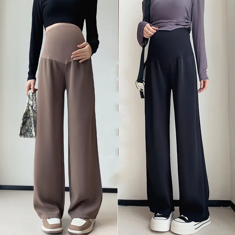 Maternity Spring Summer Wide Leg Pants 2024 New Clothes For Pregnant Women Fashion Solid Casual High Waist Pregnancy Trousers