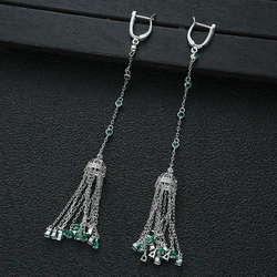 120MM Super Long Round Tassel Drops Geometry Cubic Zirconia American Wedding Party Earring Fashion Jewelry for Women E7496A