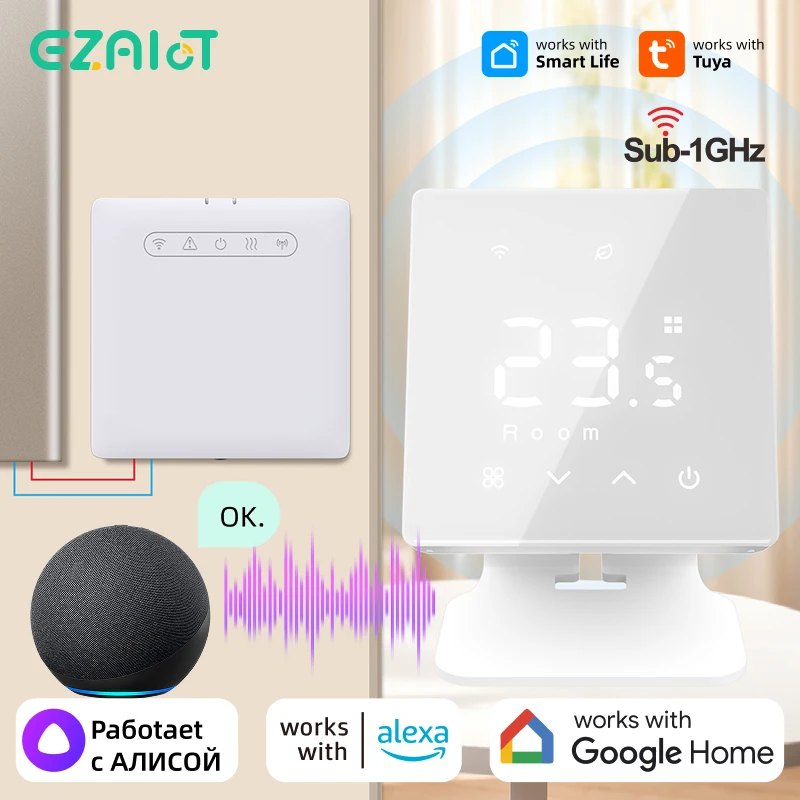 

WiFi RF433 Термостат-приемник для газового котла Tuya, умный контроллер температуры для теплого пола, голосовое управление Alexa Google Home