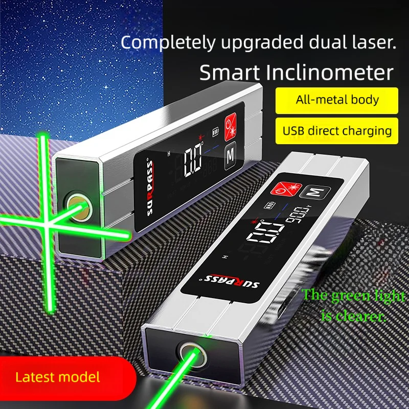 Green Laser Magnetic Inclinometer, Large Screen Digital Electronic Level, Protractor, Specially Used for Woodworking, Inclinomet