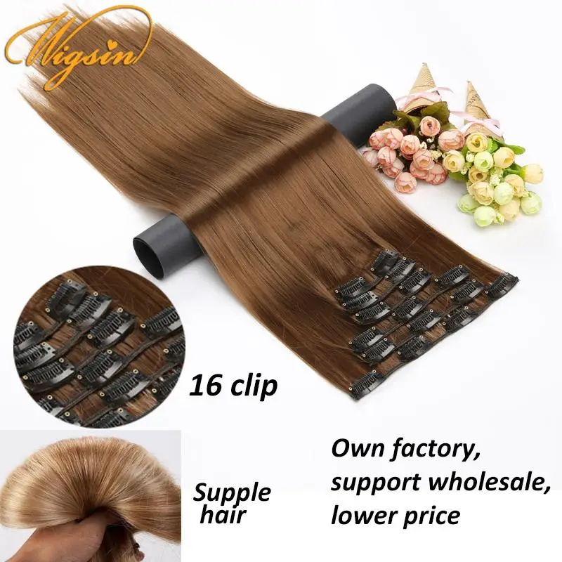 WIGSIN-Extensão de Cabelo Liso Longo Sintético para Mulheres, Cabelo Sedoso, 24 