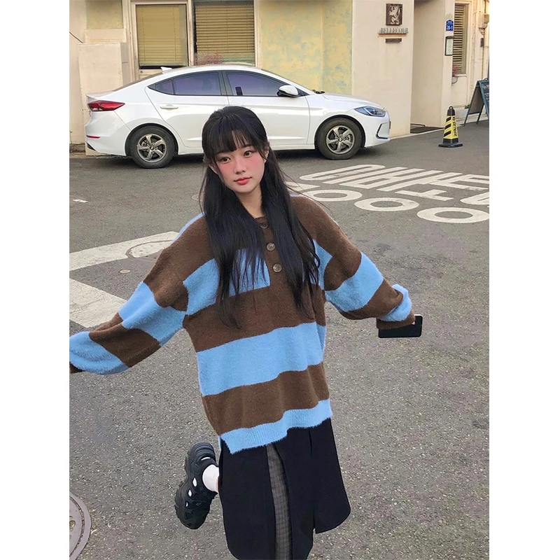 

Soft Striped Ne Sweater Women's Autumn Vintage Color Blo Dongda Gate 24 Long Sve Sweet Sle Selfwill Brand
