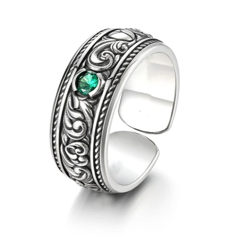 Thai Silver Ivy Ring Men's Personality Jewelry Handmade Retro Trendy Open Rings Gift For Boyfriend High-end Tail Ring KOFSAC