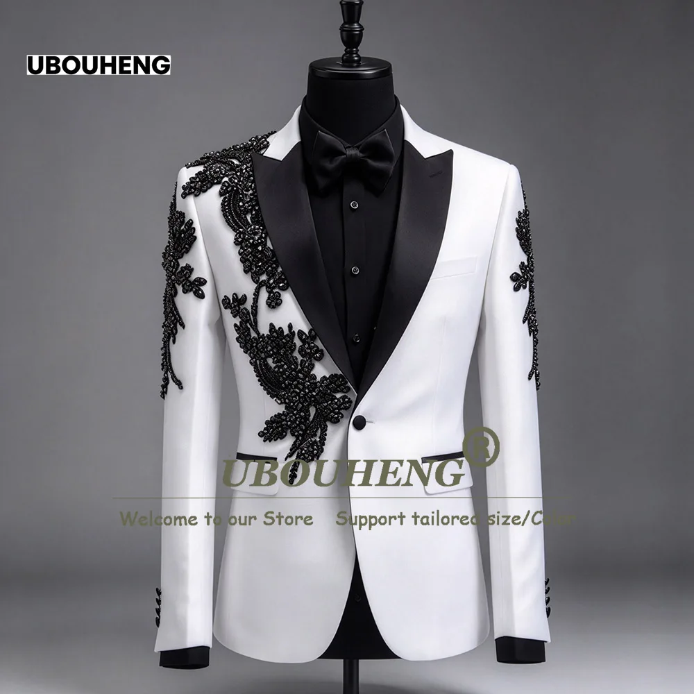 Handmade Man Suit Jackets Beaded Crystals Appliques Prom Blazer Customized Men Business Party Tuxedo Slim Fit Male Coat 1 Piece