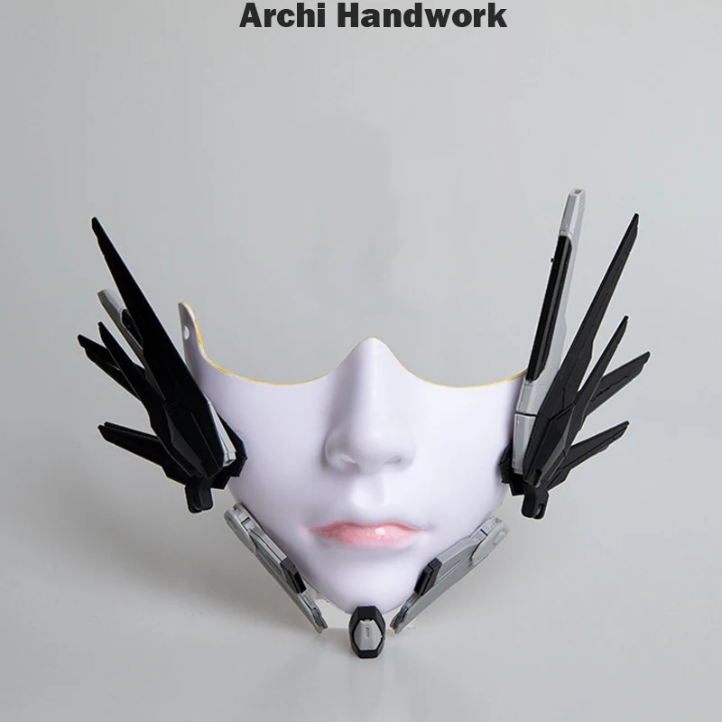 Маска-полумаска Archi Handwork в стиле панк-кибер-меха-робота-воина с крыльями для косплея