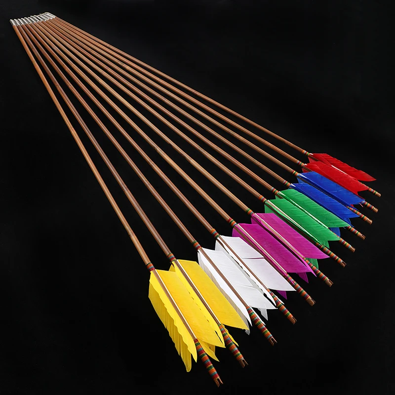 6/12pcs Bamboo Arrows OD 8mm 6 Color Archery Slotted Nock 4