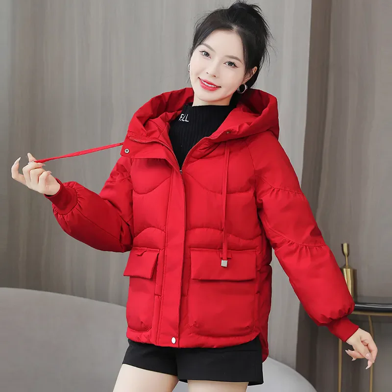 

New Winter Thicken Warm Parker Coats Korean Loose Short Hooded Down Cotton-padded Jacket Women's Outwear Bread Clothes